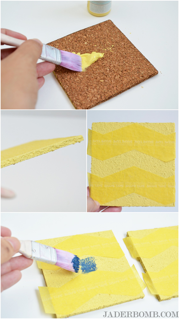 how to paint chevron cork coasters