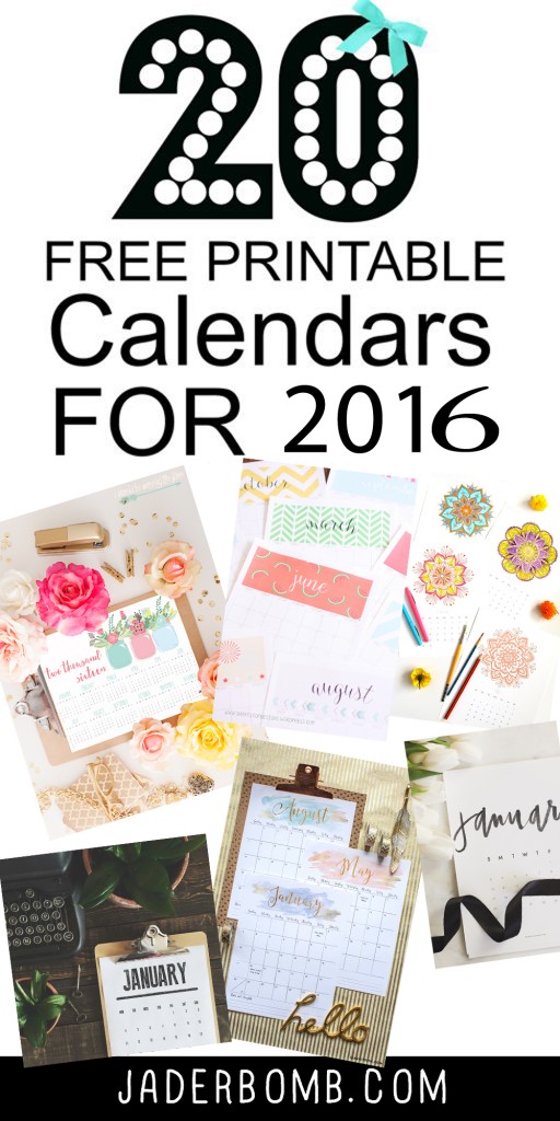 20 free printable calendars 2016