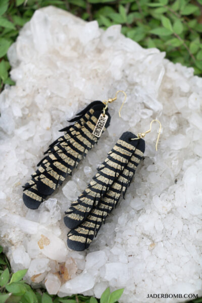 Black and Gold Boho Leather Earrings