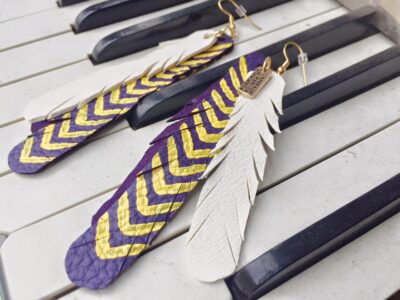 Purple and Gold Boho Leather Earrings ™