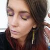 Purple and Gold Boho Leather Earrings ™ - Image 2