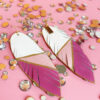 Rose Quartz Feather Leather Earrings - Image 3