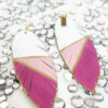 Rose Quartz Feather Leather Earrings - Image 4