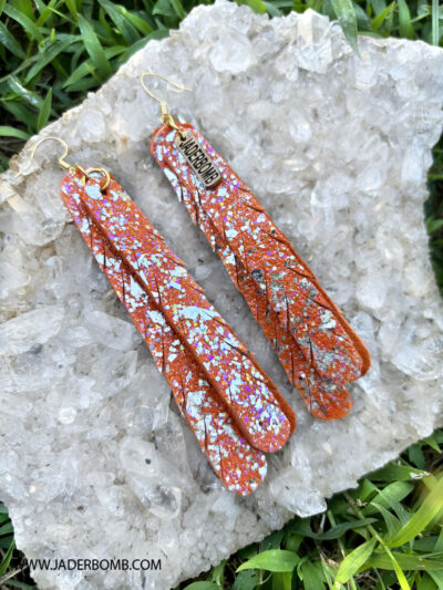 Orange Shimmer Boho Leather Earrings